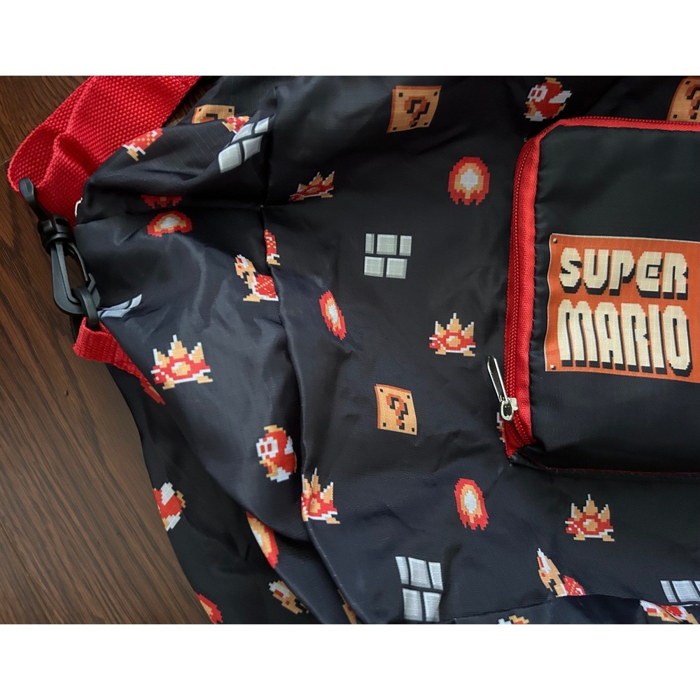 Nintendo Super Mario Bros Reusable Shopping Tote Gym Bag Black Red - Picture 4 of 11